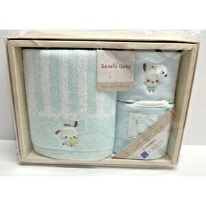 Sanrio Pochacco Towel & Bib Set Sanrio Baby green white new